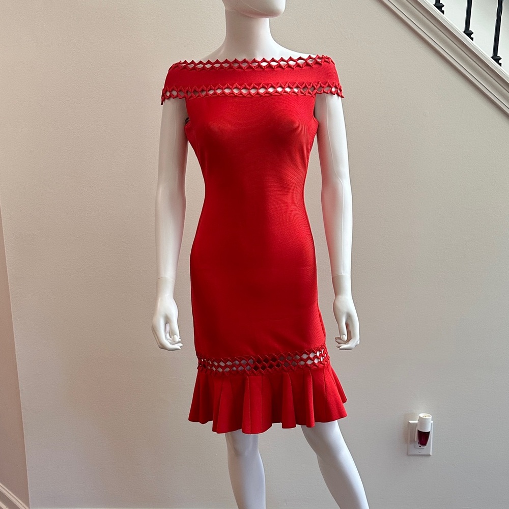 Herve Leger Red Off-Shoulder Mini Dress